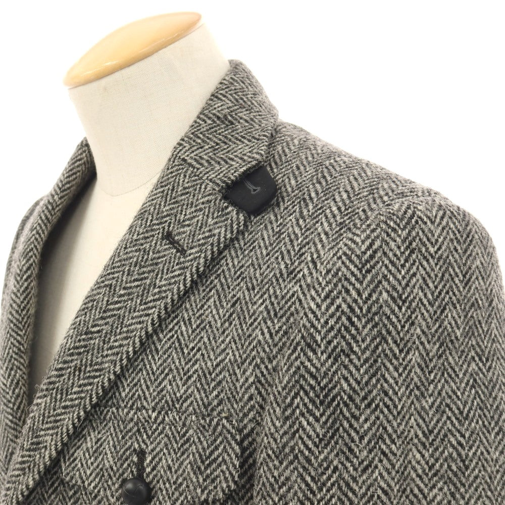 【中古】アザブテーラー azabu tailor ウール ハリスツイード ヘリンボーン 3B カジュアルジャケット ブラックxホワイト【サイズ42】【 状態ランクA 】【 メンズ 】