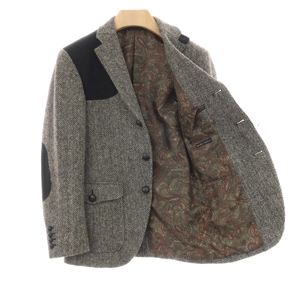 【中古】アザブテーラー azabu tailor ウール ハリスツイード ヘリンボーン 3B カジュアルジャケット ブラックxホワイト【サイズ42】【 状態ランクA 】【 メンズ 】