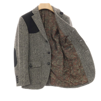 【中古】アザブテーラー azabu tailor ウール ハリスツイード ヘリンボーン 3B カジュアルジャケット ブラックxホワイト【サイズ42】【 状態ランクA 】【 メンズ 】