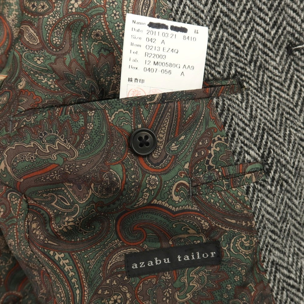 【中古】アザブテーラー azabu tailor ウール ハリスツイード ヘリンボーン 3B カジュアルジャケット ブラックxホワイト【サイズ42】【 状態ランクA 】【 メンズ 】