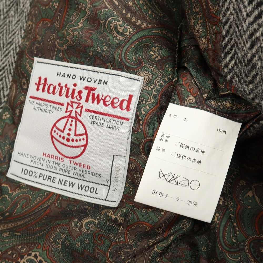 【中古】アザブテーラー azabu tailor ウール ハリスツイード ヘリンボーン 3B カジュアルジャケット ブラックxホワイト【サイズ42】【 状態ランクA 】【 メンズ 】