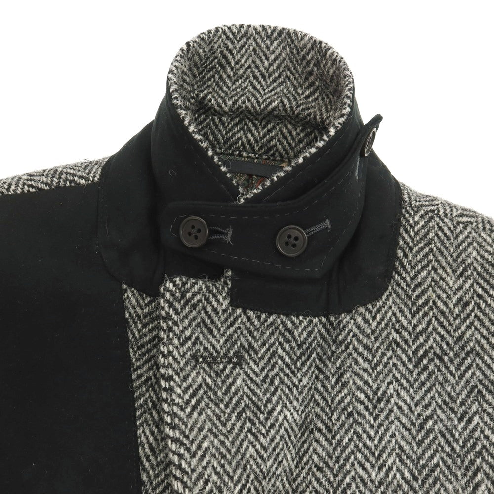 【中古】アザブテーラー azabu tailor ウール ハリスツイード ヘリンボーン 3B カジュアルジャケット ブラックxホワイト【サイズ42】【 状態ランクA 】【 メンズ 】