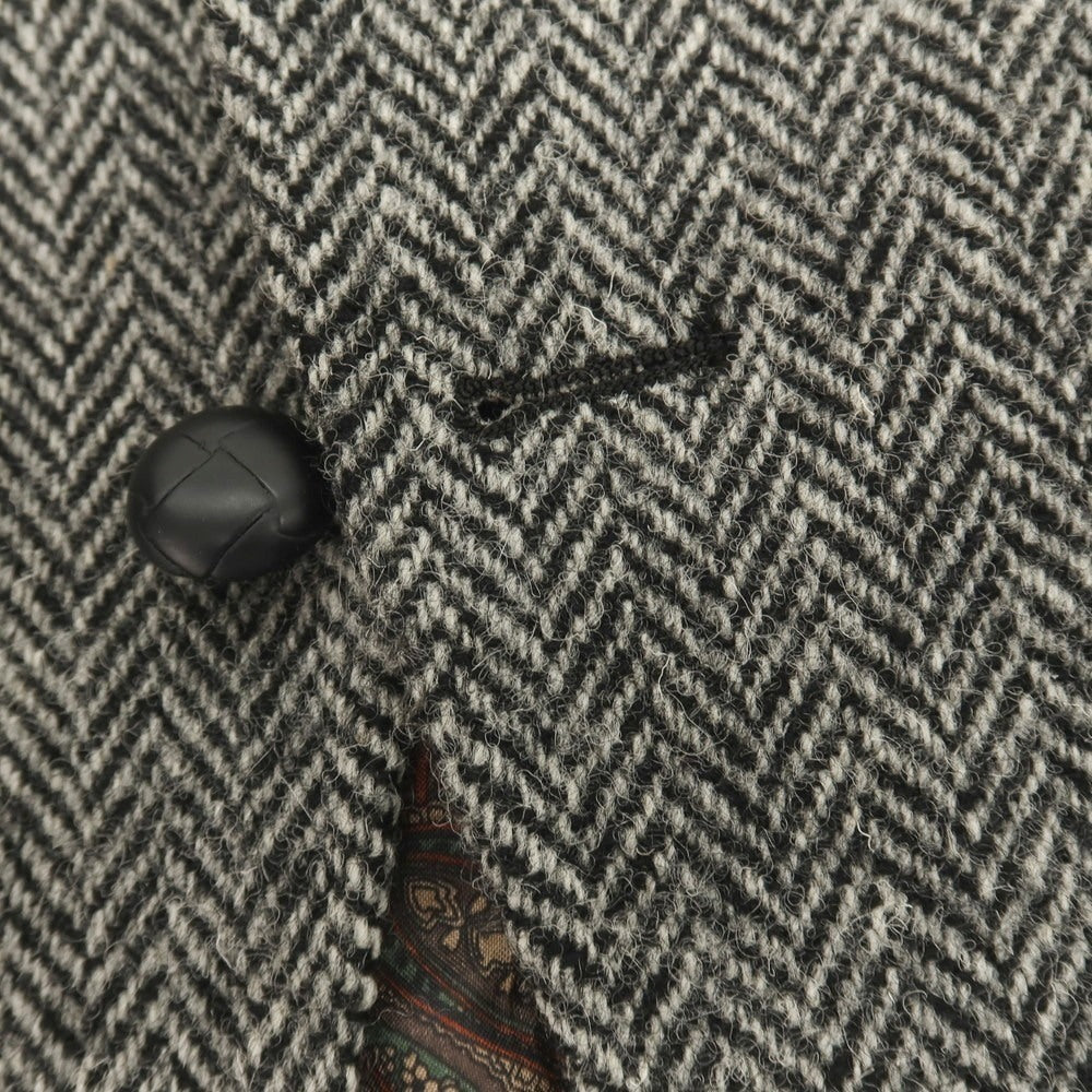 【中古】アザブテーラー azabu tailor ウール ハリスツイード ヘリンボーン 3B カジュアルジャケット ブラックxホワイト【サイズ42】【 状態ランクA 】【 メンズ 】