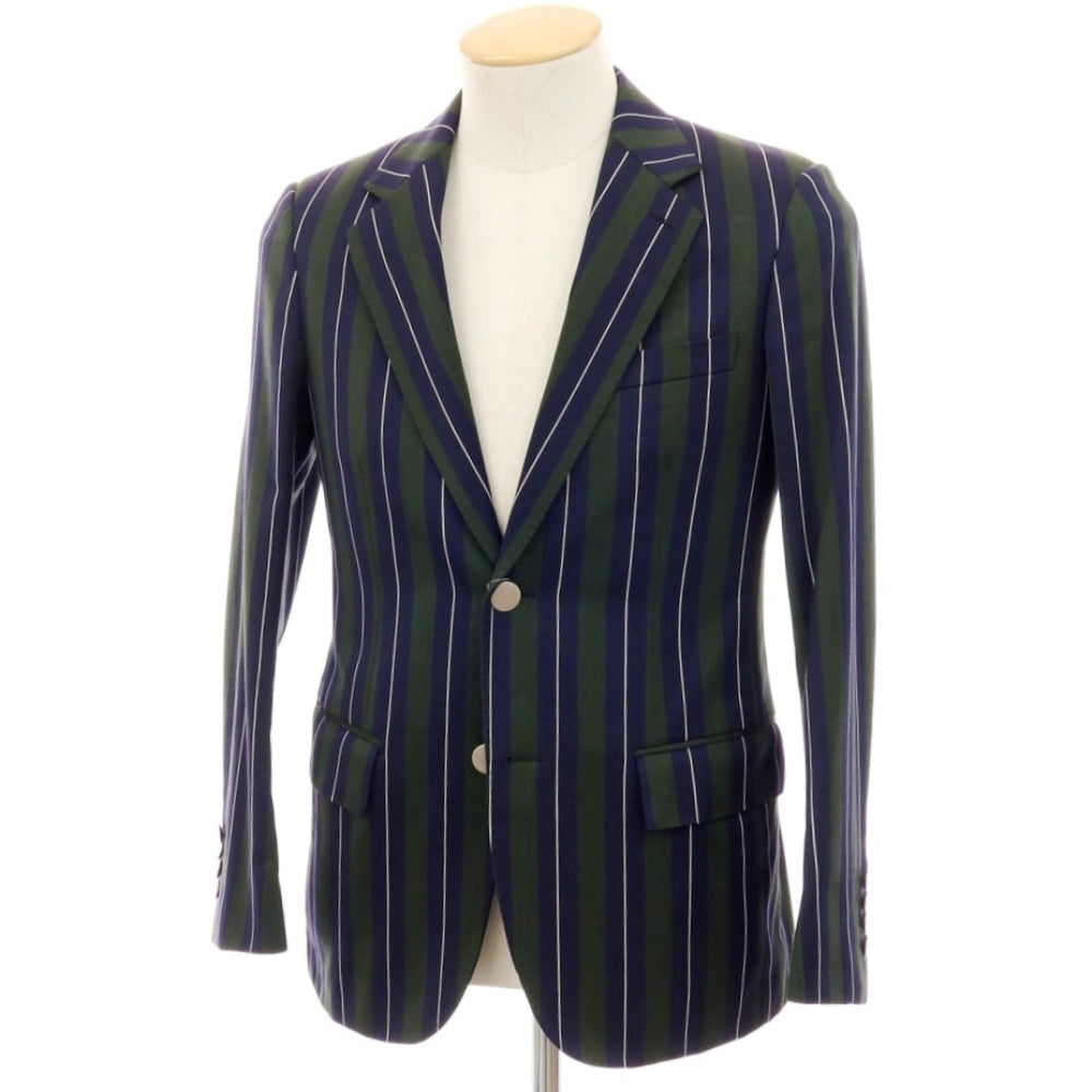 【中古】ビューティアンドユースユナイテッドアローズ BEAUTY&amp;YOUTH UNITED ARROWS TRADITIONAL UNIFORM ウールコットン ストライプ 2B テーラードジャケット ネイビーxグリーン【サイズ36】【 状態ランクB 】【 メンズ 】