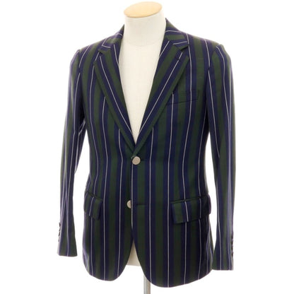 【SALE30%OFF/返品不可】【中古】ビューティアンドユースユナイテッドアローズ BEAUTY&amp;YOUTH UNITED ARROWS TRADITIONAL UNIFORM ウールコットン ストライプ 2B テーラードジャケット ネイビーxグリーン【 サイズ36 】【 状態ランクB 】【 メンズ 】