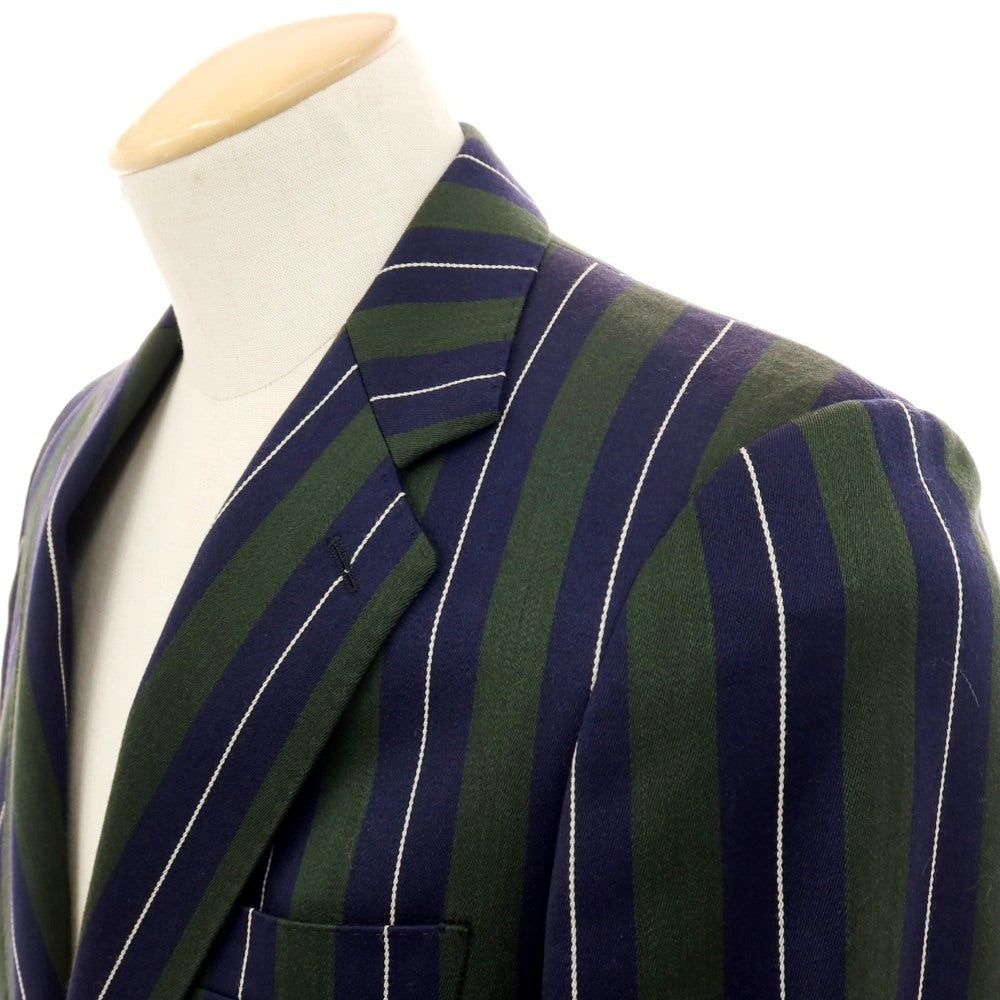 【中古】ビューティアンドユースユナイテッドアローズ BEAUTY&amp;YOUTH UNITED ARROWS TRADITIONAL UNIFORM ウールコットン ストライプ 2B テーラードジャケット ネイビーxグリーン【サイズ36】【 状態ランクB 】【 メンズ 】