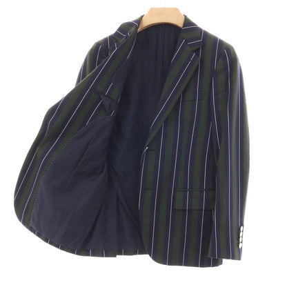 【SALE30%OFF/返品不可】【中古】ビューティアンドユースユナイテッドアローズ BEAUTY&amp;YOUTH UNITED ARROWS TRADITIONAL UNIFORM ウールコットン ストライプ 2B テーラードジャケット ネイビーxグリーン【 サイズ36 】【 状態ランクB 】【 メンズ 】