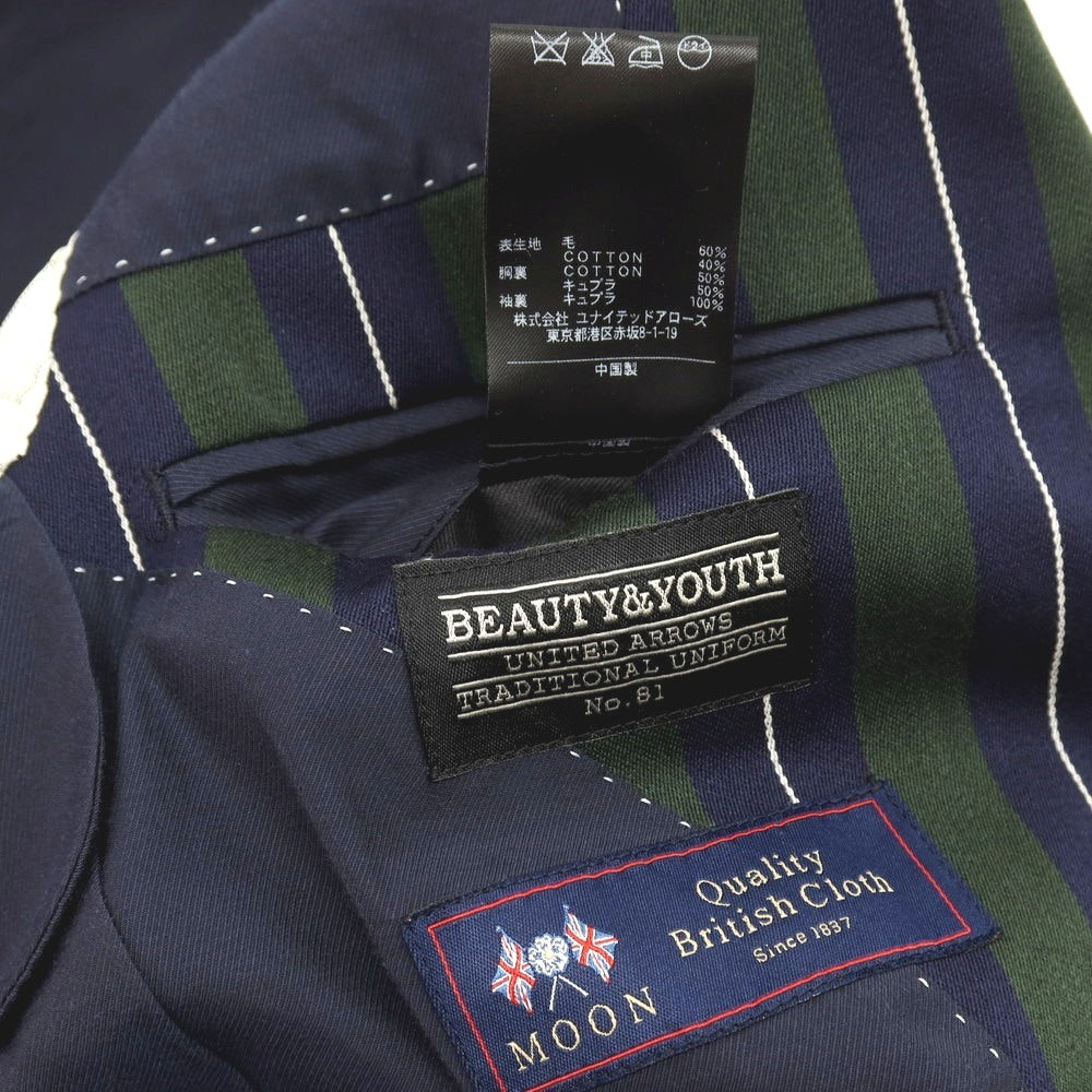 【SALE30%OFF/返品不可】【中古】ビューティアンドユースユナイテッドアローズ BEAUTY&amp;YOUTH UNITED ARROWS TRADITIONAL UNIFORM ウールコットン ストライプ 2B テーラードジャケット ネイビーxグリーン【 サイズ36 】【 状態ランクB 】【 メンズ 】