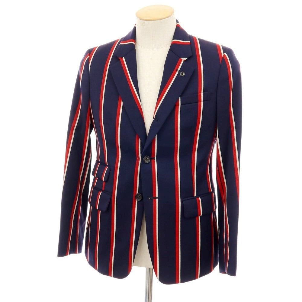 【中古】フレッドペリー FRED PERRY ウールコットン ストライプ 3B テーラードジャケット ネイビーxレッド【サイズS】【 状態ランクA 】【 メンズ 】