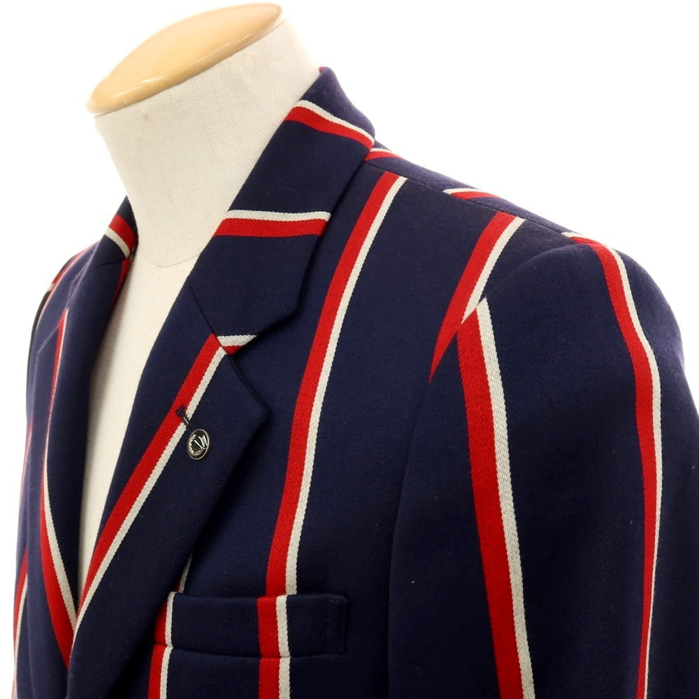 【中古】フレッドペリー FRED PERRY ウールコットン ストライプ 3B テーラードジャケット ネイビーxレッド【サイズS】【 状態ランクA 】【 メンズ 】