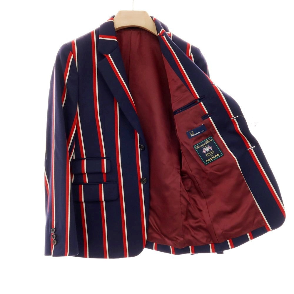 【中古】フレッドペリー FRED PERRY ウールコットン ストライプ 3B テーラードジャケット ネイビーxレッド【サイズS】【 状態ランクA 】【 メンズ 】