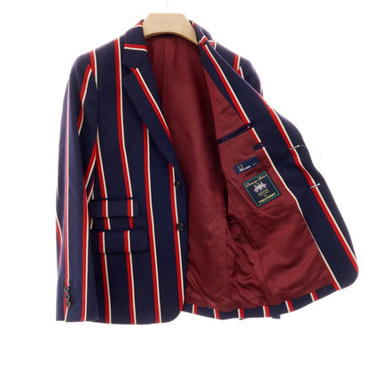 【中古】フレッドペリー FRED PERRY ウールコットン ストライプ 3B テーラードジャケット ネイビーxレッド【サイズS】【 状態ランクA 】【 メンズ 】