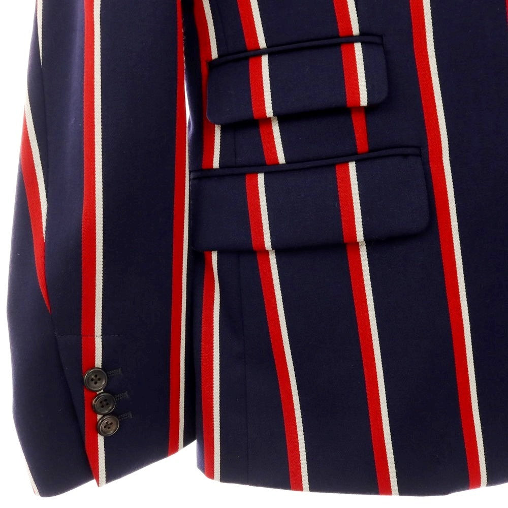 【中古】フレッドペリー FRED PERRY ウールコットン ストライプ 3B テーラードジャケット ネイビーxレッド【サイズS】【 状態ランクA 】【 メンズ 】