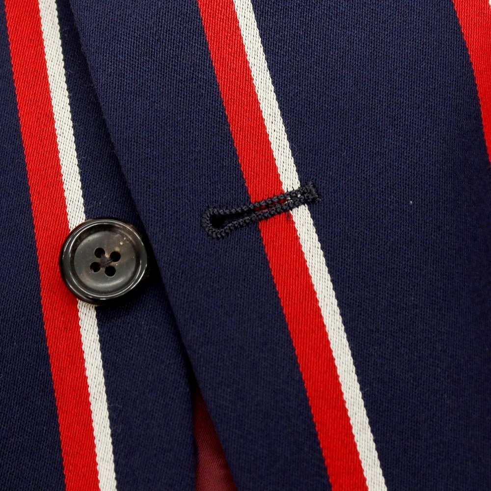 【中古】フレッドペリー FRED PERRY ウールコットン ストライプ 3B テーラードジャケット ネイビーxレッド【サイズS】【 状態ランクA 】【 メンズ 】