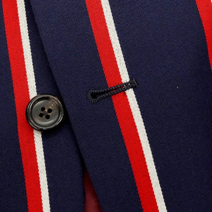 【中古】フレッドペリー FRED PERRY ウールコットン ストライプ 3B テーラードジャケット ネイビーxレッド【サイズS】【 状態ランクA 】【 メンズ 】