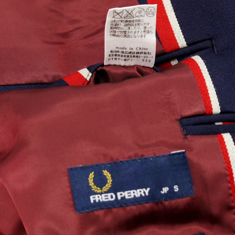 【中古】フレッドペリー FRED PERRY ウールコットン ストライプ 3B テーラードジャケット ネイビーxレッド【サイズS】【 状態ランクA 】【 メンズ 】