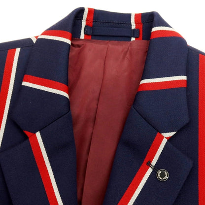 【中古】フレッドペリー FRED PERRY ウールコットン ストライプ 3B テーラードジャケット ネイビーxレッド【サイズS】【 状態ランクA 】【 メンズ 】