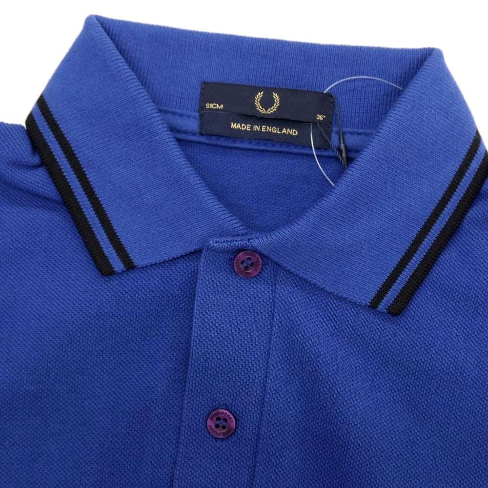 【中古】【未使用】フレッドペリー FRED PERRY コットン 鹿の子 半袖ポロシャツ ブルー【サイズ36】【 状態ランクS 】【 メンズ 】