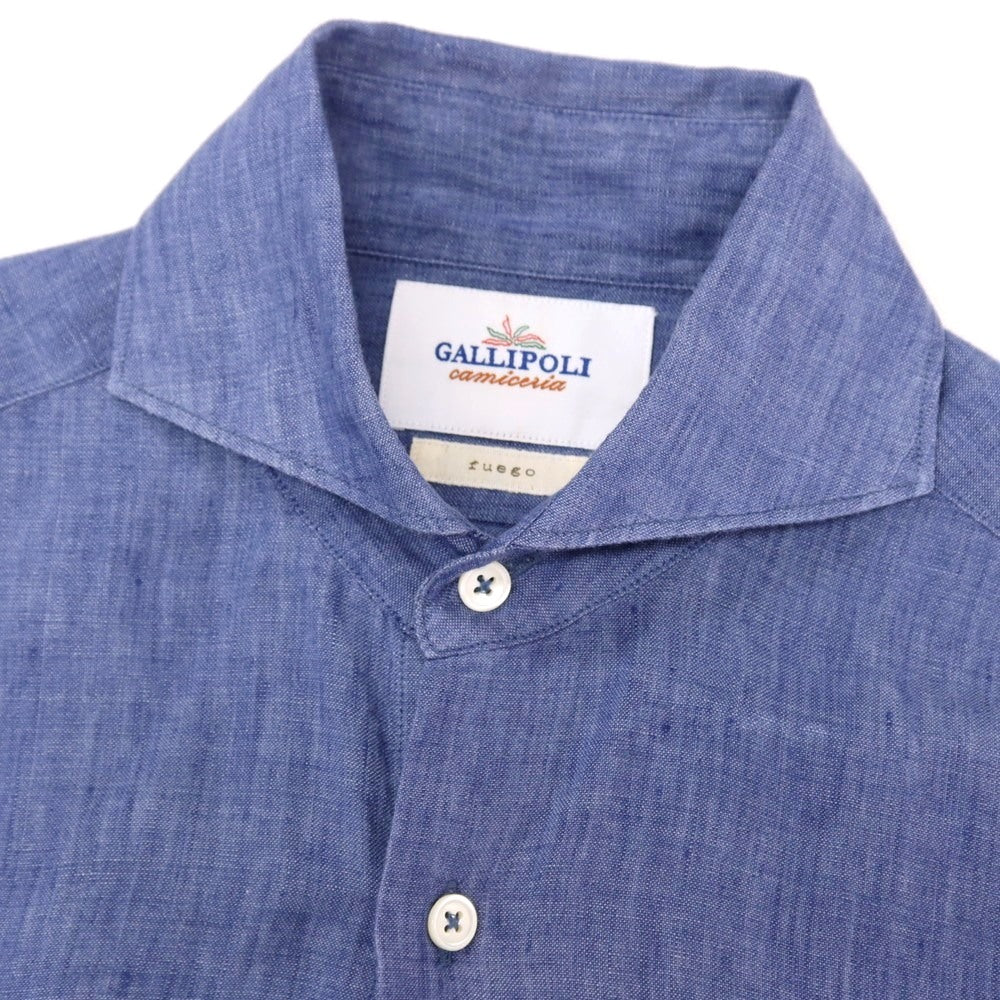 【中古】ガリポリカミチェリア GALLIPOLI camiceria fuego リネン ホリゾンタルカラー カジュアルシャツ ブルー【サイズ46】【 状態ランクC 】【 メンズ 】