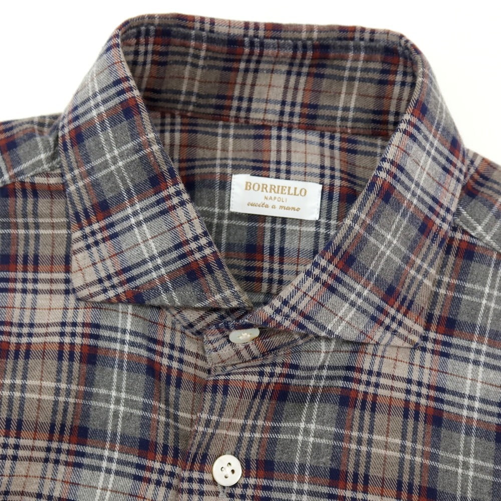 【中古】ボリエッロ BORRIELLO コットンウール チェック ワイドカラー カジュアルシャツ グレーxグレージュ【サイズ38】【 状態ランクB 】【 メンズ 】