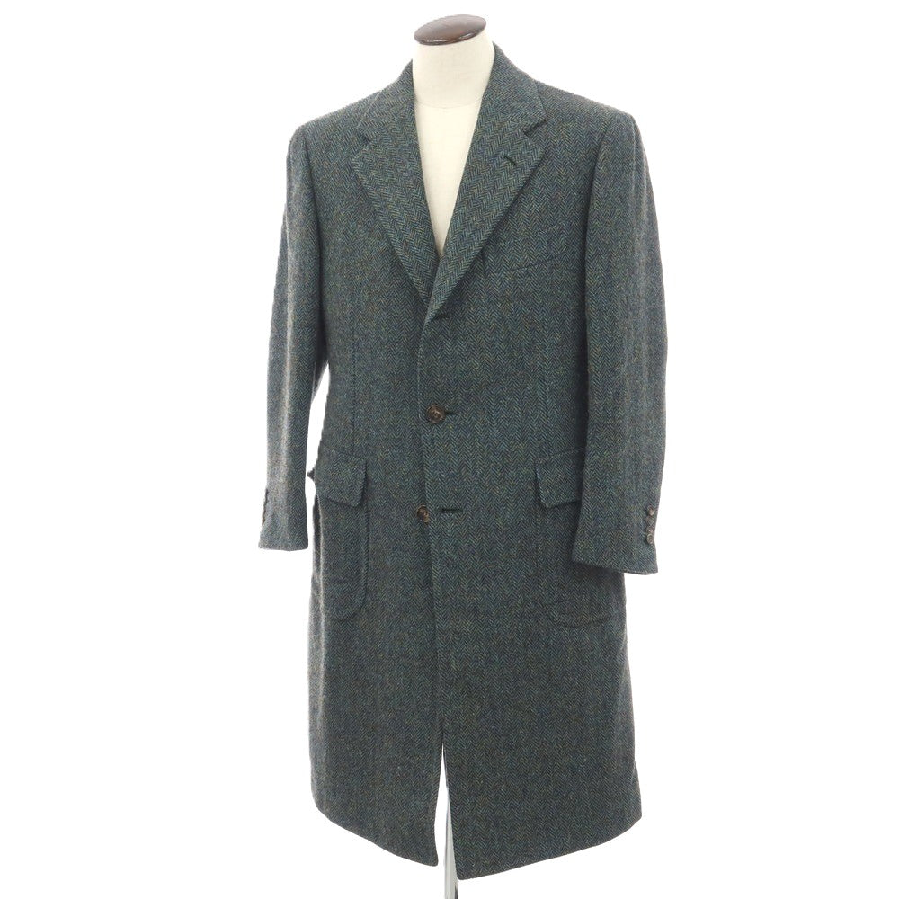 【中古】チェーザレ アットリーニ Cesare Attolini ウール ツイード ヘリンボーン チェスターフィールドコート グリーン【サイズ52】【 状態ランクA 】【 メンズ 】