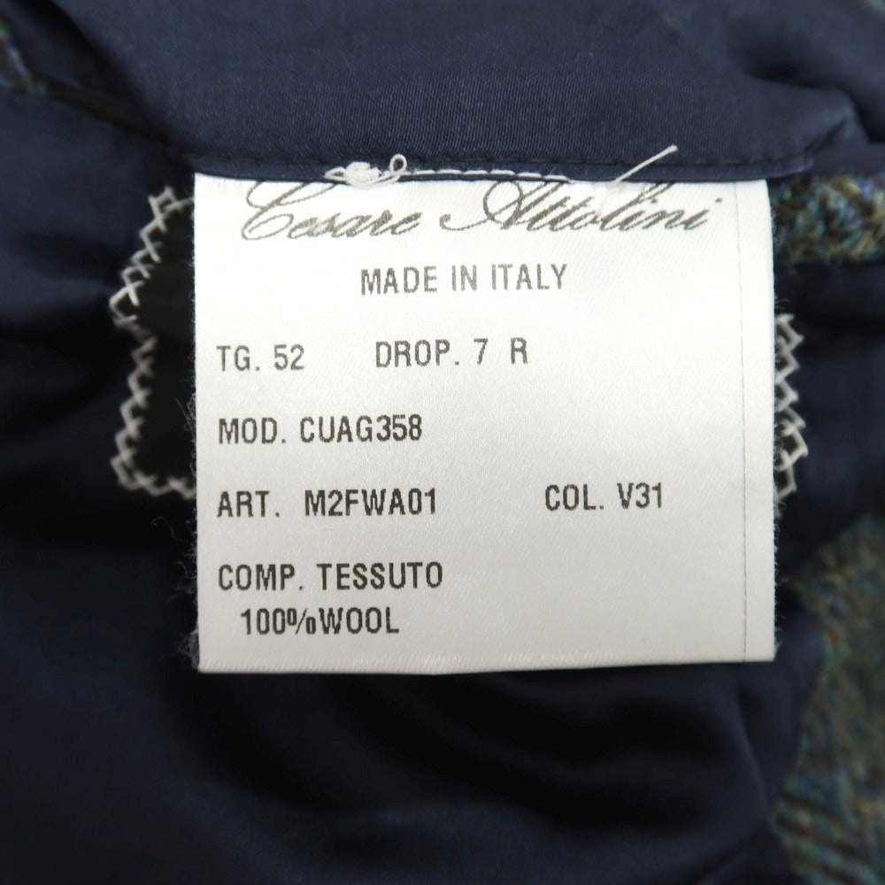 【中古】チェーザレ アットリーニ Cesare Attolini ウール ツイード ヘリンボーン チェスターフィールドコート グリーン【サイズ52】【 状態ランクA 】【 メンズ 】