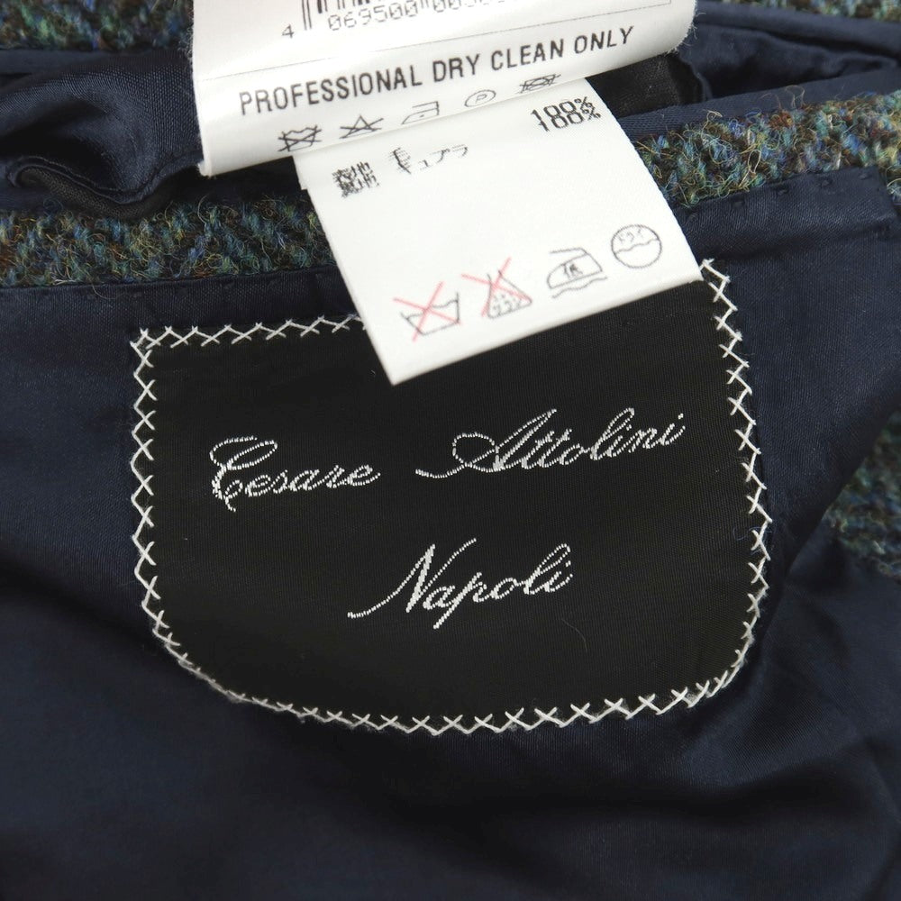 【中古】チェーザレ アットリーニ Cesare Attolini ウール ツイード ヘリンボーン チェスターフィールドコート グリーン【サイズ52】【 状態ランクA 】【 メンズ 】
