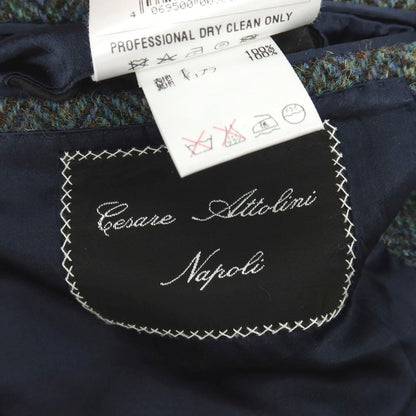 【中古】チェーザレ アットリーニ Cesare Attolini ウール ツイード ヘリンボーン チェスターフィールドコート グリーン【サイズ52】【 状態ランクA 】【 メンズ 】