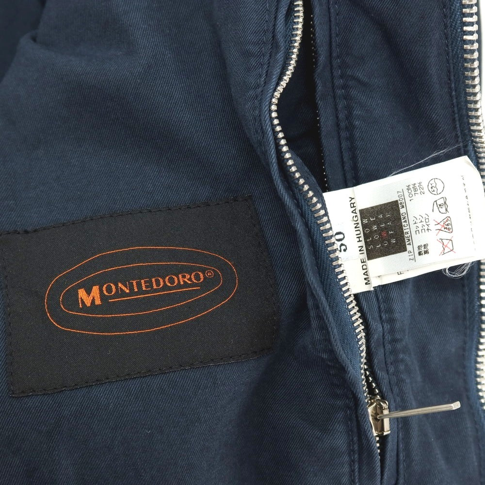 【中古】モンテドーロ Montedoro ツイル コットン ダブルジップ スイングトップ ネイビー【サイズ50】【 状態ランクB 】【 メンズ 】