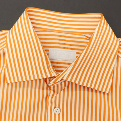 【中古】プラダ PRADA コットン ストライプ バッグプリント セミワイドカラー カジュアルシャツ オレンジxオフホワイト【サイズ42】【 状態ランクB 】【 メンズ 】