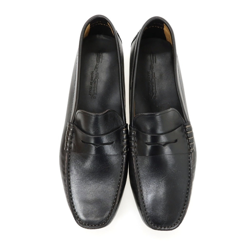 中古】【未使用】サントーニ Santoni デニム系 ローファー ブラック