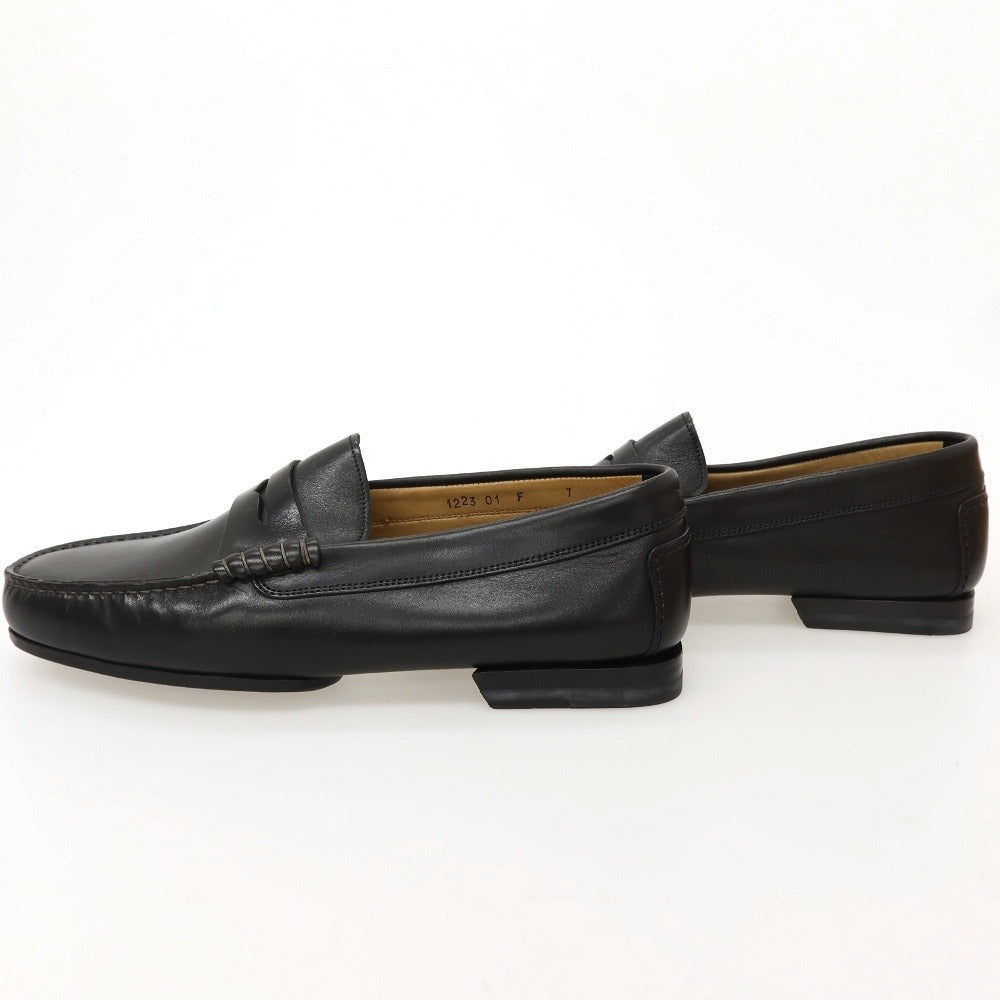 中古】【未使用】サントーニ Santoni デニム系 ローファー ブラック