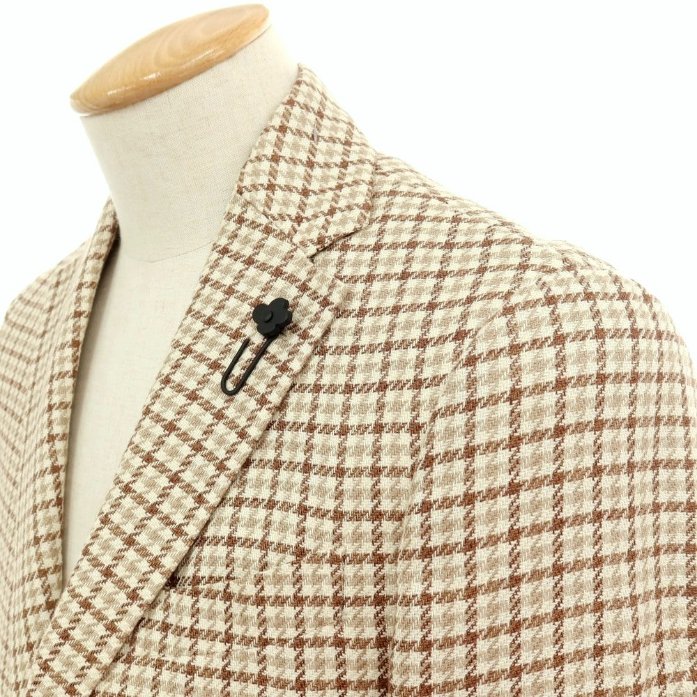 【中古】ラルディーニ LARDINI コットンリネン チェック 3B テーラードジャケット ベージュxブラウン【サイズ44】【 状態ランクB 】【 メンズ 】