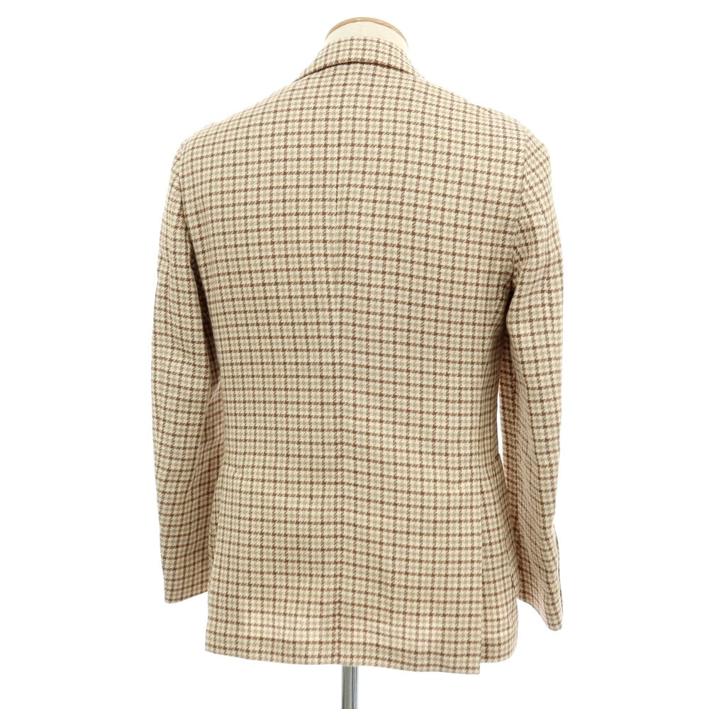 【中古】ラルディーニ LARDINI コットンリネン チェック 3B テーラードジャケット ベージュxブラウン【サイズ44】【 状態ランクB 】【 メンズ 】