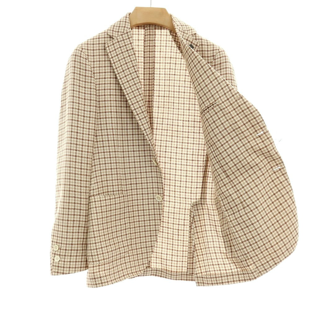 【中古】ラルディーニ LARDINI コットンリネン チェック 3B テーラードジャケット ベージュxブラウン【サイズ44】【 状態ランクB 】【 メンズ 】