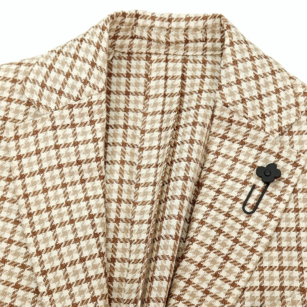 【中古】ラルディーニ LARDINI コットンリネン チェック 3B テーラードジャケット ベージュxブラウン【サイズ44】【 状態ランクB 】【 メンズ 】