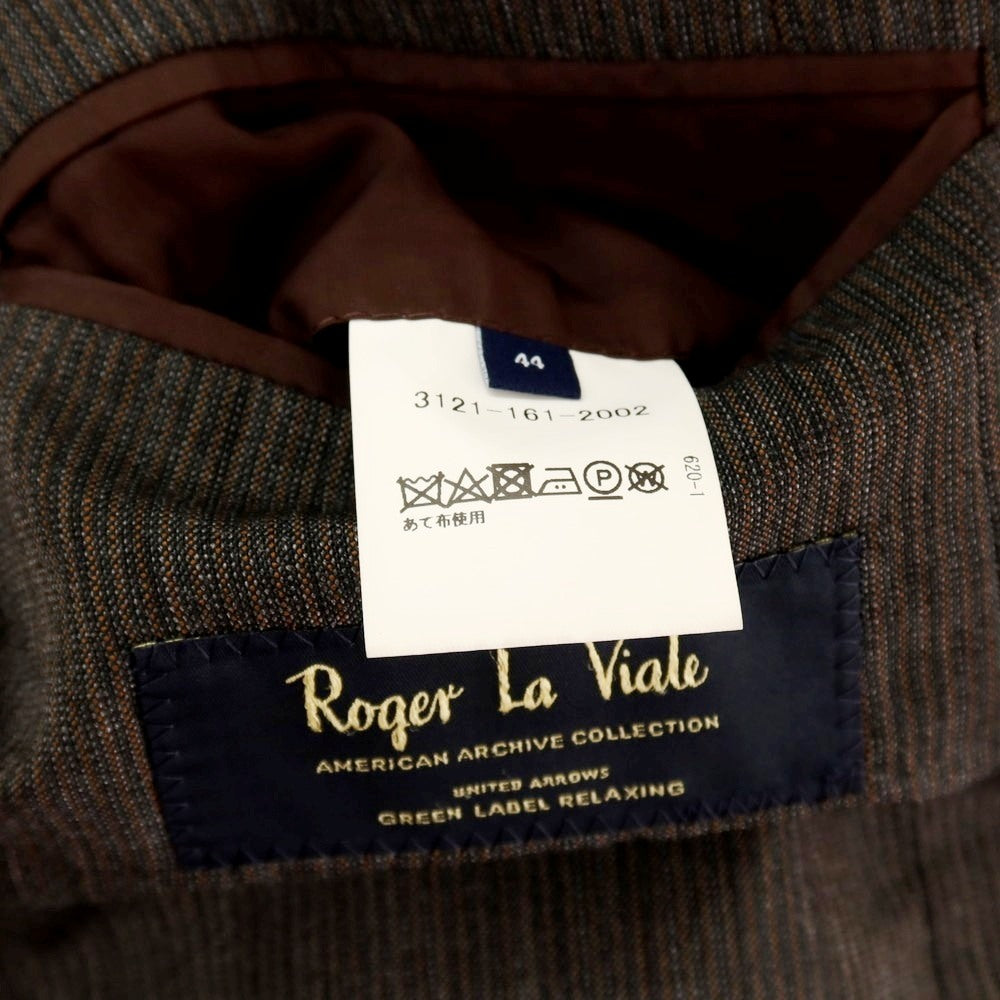 【中古】グリーンレーベルリラクシング green label relaxing Roger La Viale ウール ストライプ 3B テーラードジャケット ブラウン【サイズ44】【 状態ランクC 】【 メンズ 】