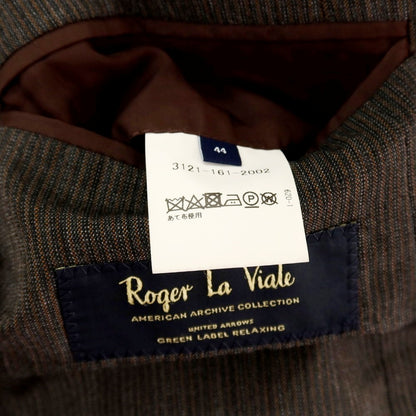 【中古】グリーンレーベルリラクシング green label relaxing Roger La Viale ウール ストライプ 3B テーラードジャケット ブラウン【サイズ44】【 状態ランクC 】【 メンズ 】