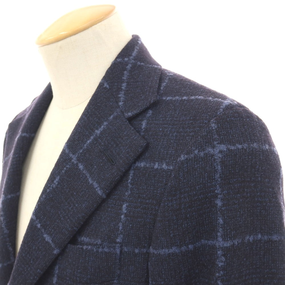 【中古】ベルベスト Belvest ウール チェック 3B テーラードジャケット ネイビーxライトブルー【サイズ44】【 状態ランクC 】【 メンズ 】