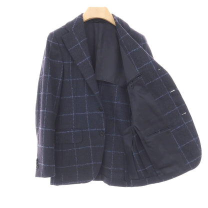 【中古】ベルベスト Belvest ウール チェック 3B テーラードジャケット ネイビーxライトブルー【サイズ44】【 状態ランクC 】【 メンズ 】