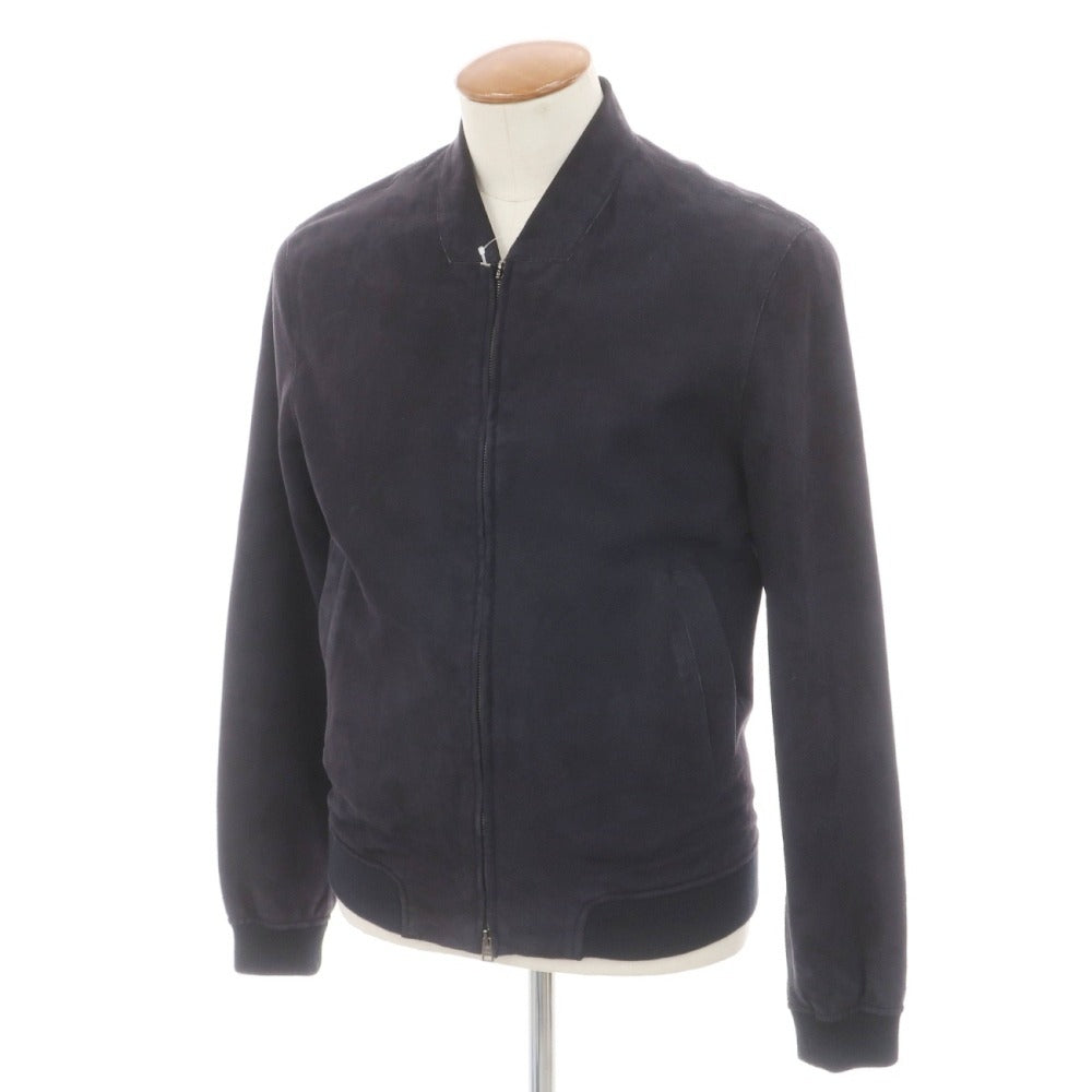 【中古】ヘルノ Herno ゴート スエード 山羊革 ボンディング加工 ダブルジップ レザーブルゾン ネイビー【サイズ46】【 状態ランクC 】【 メンズ 】
