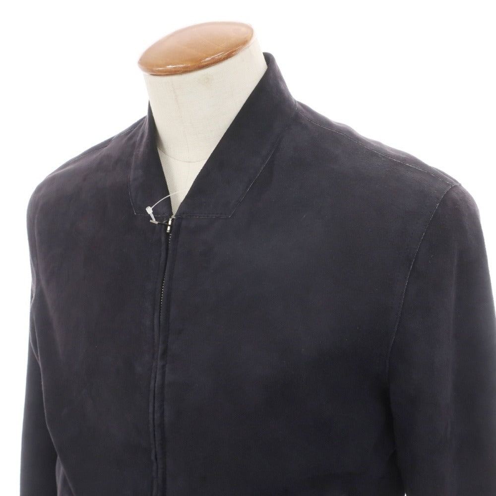 【中古】ヘルノ Herno ゴート スエード 山羊革 ボンディング加工 ダブルジップ レザーブルゾン ネイビー【サイズ46】【 状態ランクC 】【 メンズ 】
