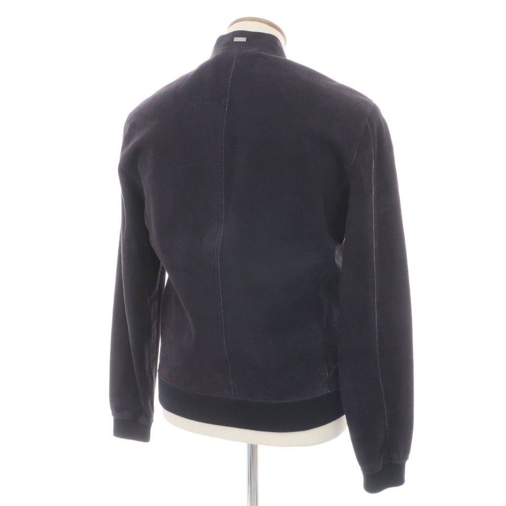 【中古】ヘルノ Herno ゴート スエード 山羊革 ボンディング加工 ダブルジップ レザーブルゾン ネイビー【サイズ46】【 状態ランクC 】【 メンズ 】
