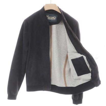 【中古】ヘルノ Herno ゴート スエード 山羊革 ボンディング加工 ダブルジップ レザーブルゾン ネイビー【サイズ46】【 状態ランクC 】【 メンズ 】