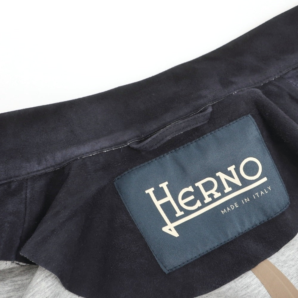 【中古】ヘルノ Herno ゴート スエード 山羊革 ボンディング加工 ダブルジップ レザーブルゾン ネイビー【サイズ46】【 状態ランクC 】【 メンズ 】