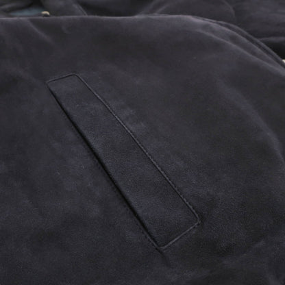 【中古】ヘルノ Herno ゴート スエード 山羊革 ボンディング加工 ダブルジップ レザーブルゾン ネイビー【サイズ46】【 状態ランクC 】【 メンズ 】
