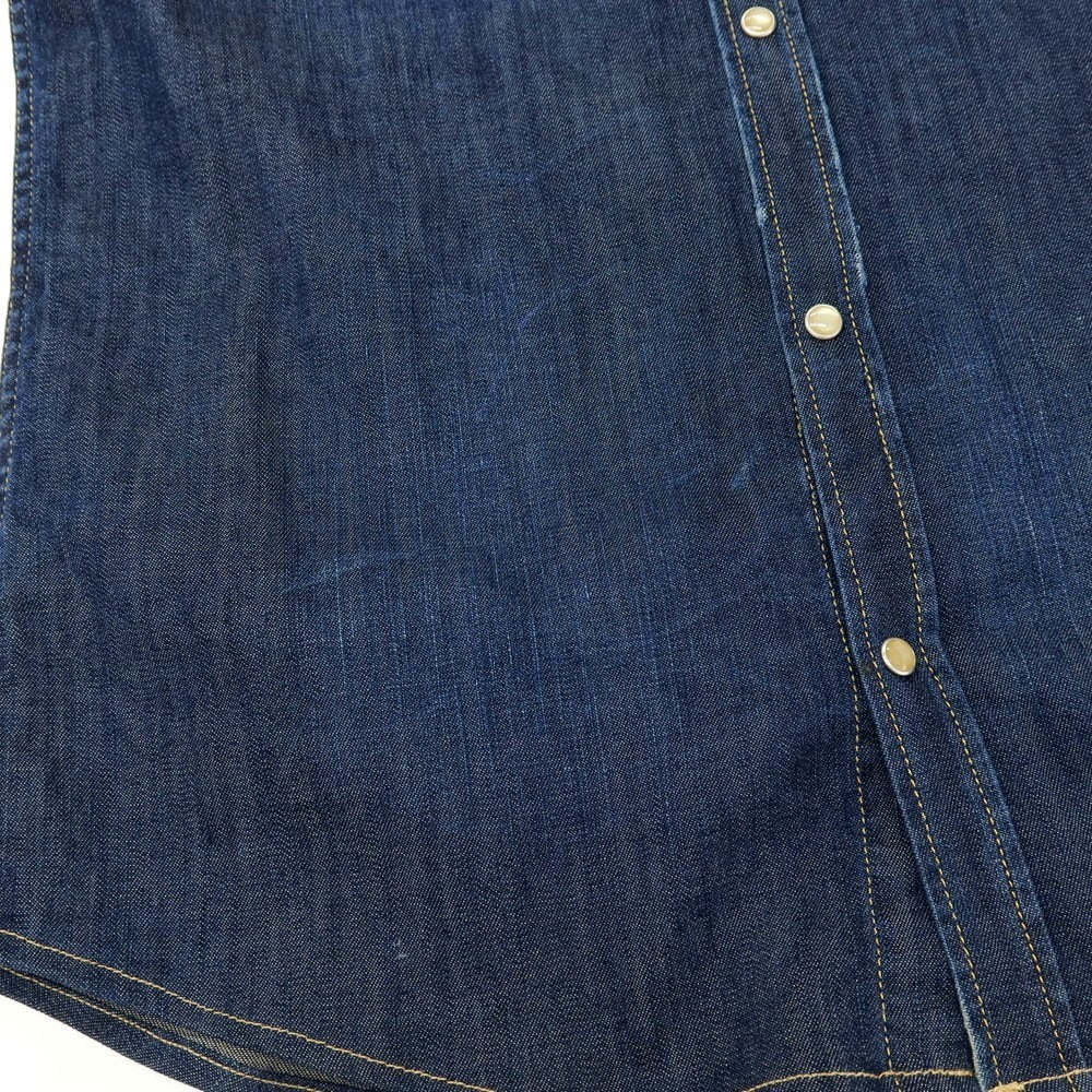 【中古】ディースクエアード DSQUARED2 ダメージ加工 ストレッチ コットン デニム ウエスタンシャツ ネイビー【サイズ46】【 状態ランクD 】【 メンズ 】