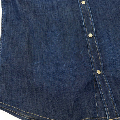 【中古】ディースクエアード DSQUARED2 ダメージ加工 ストレッチ コットン デニム ウエスタンシャツ ネイビー【サイズ46】【 状態ランクD 】【 メンズ 】