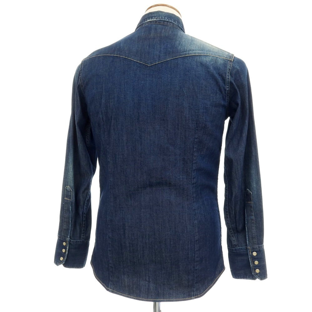 【中古】ディースクエアード DSQUARED2 ダメージ加工 ストレッチ コットン デニム ウエスタンシャツ ネイビー【サイズ46】【 状態ランクD 】【 メンズ 】