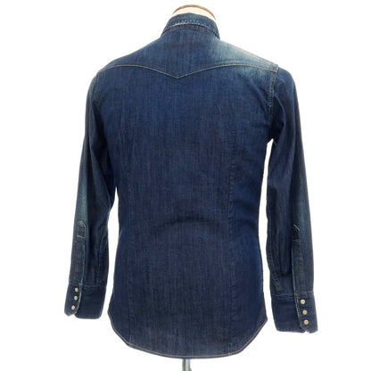 【中古】ディースクエアード DSQUARED2 ダメージ加工 ストレッチ コットン デニム ウエスタンシャツ ネイビー【サイズ46】【 状態ランクD 】【 メンズ 】